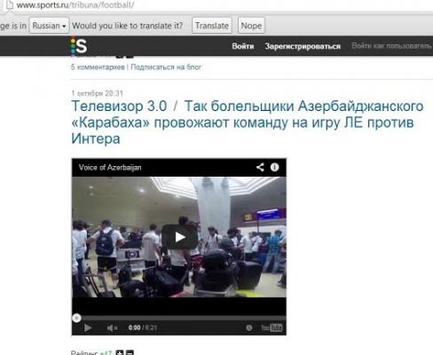 “Qarabağ” azarkeşlərinin aksiyası Rusiya mediasında (VİDEO)